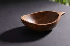 Walnut Stained <b>Mango</b> <b>Wood</b> Serving <b>Bowl</b> Wooden Salad <b>Bowl</b> with Organic Teardrop Shape and Smooth Rim Finish - Product Image 2