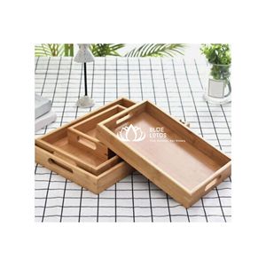 Plateau en bois durable de haute qualité |   Plateau de service rectangulaire en bois naturel pur avec poignées - Product Image 1