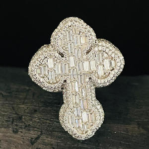 Bague unisexe Hip Hop en argent sterling 925 plaqué rhodium, sertie de moissanite et de diamants, motif croix, pour homme et femme - Product Image 1