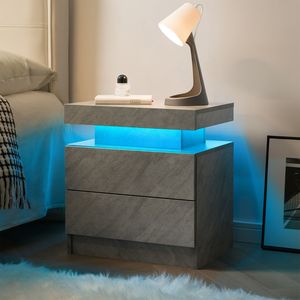 Modern <b>LED</b> Nightstand with 2 Drawers Deep Gray <b>Bedside</b> <b>Table</b> Cabinet Lights for Bedroom End Side Nightstands - Product Image 5