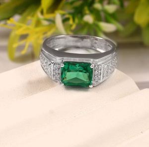 <b>Mens</b> Emerald Engagement <b>Ring</b> 925 <b>Silver</b> Gold Plated 2.5 Carat Radiant Cut Emerald Wedding Band May Birthstone Gift Him - Product Image 2
