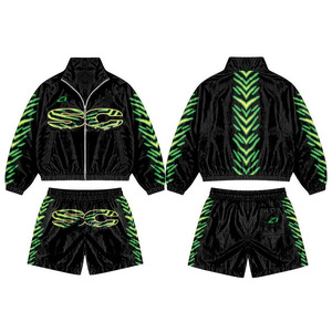 Ensemble short et veste coupe-vent en nylon vert néon personnalisé, style Y2K streetwear, imperméable, 2 pièces, avec sweats à capuche – Fournisseur – Vente chaude - Product Image 5