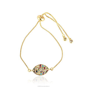 Bracelet minimaliste plaqué or 18 carats Bracelet chaîne à tirer réglable Micro pavé Zircon Bracelet coloré bijoux - Product Image 1