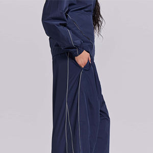 Conjunto Deportivo de Dos Piezas para Mujer, 100% Algodón, Elástico, Cuello en V, Estilo Hip Hop, Forro Polar, Transpirable, para Invierno - Product Image 4