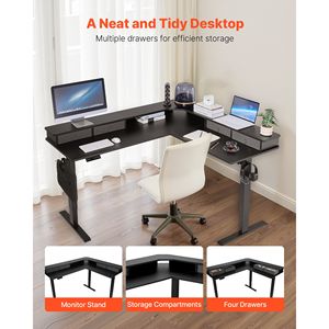 Scrivania da Gaming Angolare a L Regolabile Elettricamente con Doppi Ganci, Cassetti in Tessuto e Supporti CPU per Computer - Product Image 5