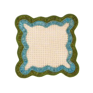 <b>Square</b> Embroidered Cloth <b>Placemat</b> With Orange Pink Ruffle Border Vintage Style Machine Washable Home Decor - Product Image 2
