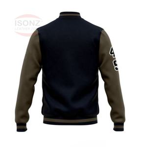 Chaqueta Bomber de Invierno para Hombre ISONZ LEATHER ZONE, Estilo Urbano, con Forro Polar, Bordado de Chenilla, Cuello Alto y Botones Cubiertos - Product Image 2