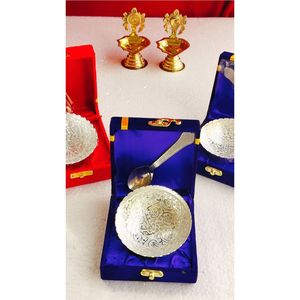 Wholesale Luxury Silver Plated Embossed Bowl And Spoon Set In Velvet Gift <b>Box</b> Traditional <b>Wedding</b> Return Gift Corporate Hamper - Product Image 1
