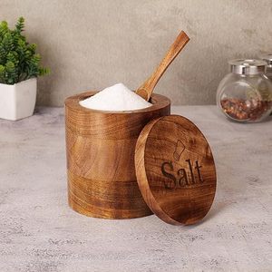 Recipiente de Sal de Madera Cilíndrico Moderno, Apilable, Ecológico y Hecho a Mano por Bela Artisan, con Tapa Abatible para Uso Doméstico - Product Image 5