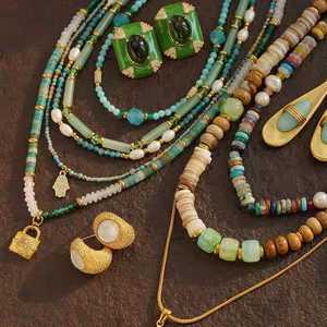 สร้อยคอลูกปัดอะความารีนประดับมุกน้ำจืด หินสีน้ำเงินหลายชั้น เงินแท้ 925 ชุบทอง 14K - Product Image 4