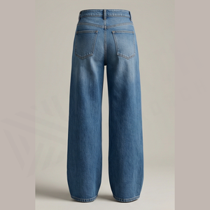 Jean en denim taille haute à jambe large pour homme, en coton délavé, coupe décontractée, style automne - Product Image 2