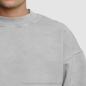 Custom Wholesale Distressed Ripped <b>Pullover</b> <b>Jumper</b> Blank Plain Cotton Oversized Cropped Mock Neck Sweatshirt for Men 2026 - Product Image 2
