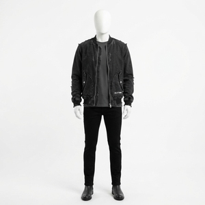 Blouson Bomber Noir Distressed pour Homme – Veste d'Hiver Streetwear – Vente en Gros – Blouson Décontracté Zippé pour Homme – Vêtement d'extérieur Tendance - Product Image 3