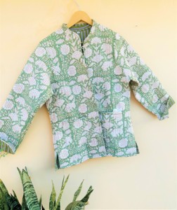เสื้อแจ็คเก็ตผ้าฝ้ายแท้ทำมือจากอินเดีย เสื้อแจ็คเก็ตแบบสองด้านสำหรับผู้หญิง เสื้อแจ็คเก็ตผ้าฝ้ายยาวระบายอากาศได้ดี ทำมือ - Product Image 4