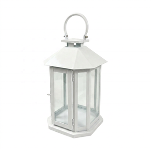 Lanterne porte-bougie hexagonale en métal blanc en gros pour la décoration de la maison, du jardin et des mariages - Product Image 5