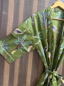 Bata Kimono de Algodón con Estampado de Selva para Mujer, Cuello en V, Cierre con Cordón, Estilo Boho Floral, Ropa de Estar por Casa, Transpirable y Ligera para Verano - Product Image 5