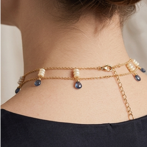 Collier ras-de-cou en opale naturelle et topaze bleue plaqué or 18 carats |   Pierres précieuses certifiées naturelles - Product Image 2