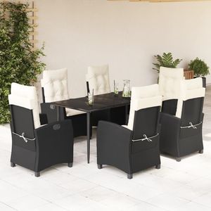 Set da Pranzo da Giardino in Rattan Bianco Crema e Nero, 6 Posti, Arredamento da Esterno Resistente alle Intemperie, Design Contemporaneo - Product Image 1