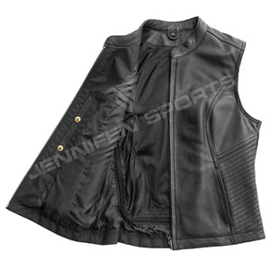 Chaleco de Motocicleta de Cuero Vacuno Genuino Clásico para Mujer, Resistente al Viento, con Forro de Poliéster, para Verano e Invierno - Product Image 2