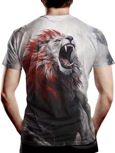 Camiseta Casual de Manga Corta con Cuello Redondo y Estampado de León para Hombre, Corte Regular, Tejido de Poliéster, Impresión por Sublimación - Product Image 3