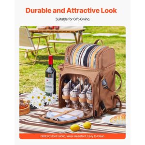 Zaino da Spiaggia e Picnic alla Moda per 4 Persone con Scomparto Termico, Portabottiglie/Stivaletto Vino Staccabile e Luce Integrata - Product Image 2