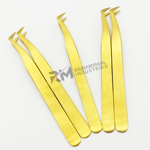 Plain Grip Precision Eyelash Tweezers Set Gold Plasma Plated Smooth Tip Stainless Steel Tweezer For Eyelash Extension - Product Image 4