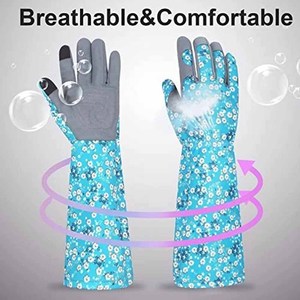 Gants de jardinage à manches longues pour femmes, résistants aux éspèces végétales, avec manchette longue, compatibles écran tactile, imprimé floral bleu - Product Image 3
