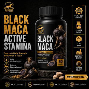 Comprimés à croquer de racine de Maca Elma Food, 60 unités, stimulant naturel de la vitalité masculine, certifié Halal, GMP, HACCP, soutien énergétique et métabolique - Product Image 1