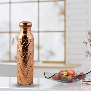 Heart Embossed <b>Copper</b> Water <b>Bottle</b> Pure <b>Copper</b> <b>Drinking</b> <b>Bottle</b> Leakproof Reusable Ayurvedic Hydration Gift <b>Bottle</b> - Product Image 4