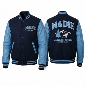 Veste universitaire personnalisable pour homme, style preppy, broderie, bomber, vêtements d'hiver, laine/nylon, bleu et marine - Product Image 1