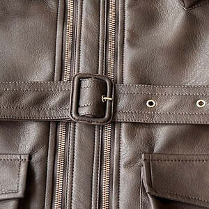 Veste en cuir à col montant avec double fermeture éclair, style quotidien, pour homme, en cuir épais, coupe décontractée, construction tissée, cuir teint - Product Image 5