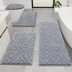 Modern Geometric Chenille Bath <b>Mat</b> <b>Set</b> 3-Piece Rectangle Non-Slip Rubber Backing Thick Plush Home Use Machine Washable - Product Image 4