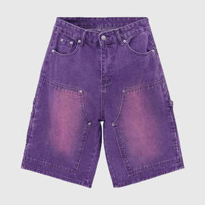 Shorts en jean délavé noir surdimensionné pour hommes, style streetwear, en coton, coupe baggy, vente en gros - Product Image 2