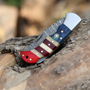 Handmade OEM Damascus Steel Folding Pocket <b>Knife</b> Pakka Wood Back <b>Lock</b> Leather Sheath Utility <b>Knife</b> Industrial Use 3-Year - Product Image 3