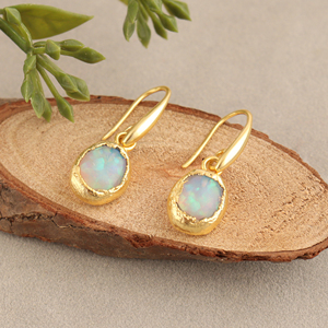 Ethiopian <b>Opal</b> Brass Hook Dangle Drop <b>Earrings</b> 18k Gold Plated Trendy Women's Gift Wholesale - Product Image 6