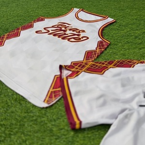 Ensemble de maillot de basket-ball Rexfit Sports, sublimé blanc, bordeaux, jaune, unisexe, adulte, short à cordon de serrage, respirant, polyester - Product Image 2