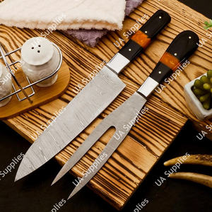 Juego de Cuchillo y Tenedor Profesionales para Tallar y Rebanar, Hechos a Mano con Acero de Damasco, 2 Piezas, Afilados como Cuchillas, Mango Personalizado OEM/ODM - Product Image 3