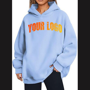 Hoodie Streetwear Oversize Femme Personnalisé Bleu Clair Épaules Tombantes 100% Coton Tricoté Respirant Manches Longues - Product Image 1