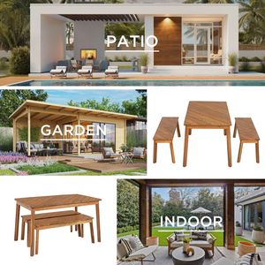 Acacia Wood GO Set of 3 Pieces 2 Benches and Picnic <b>Beer</b> <b>Table</b> for Indoor and Outdoor Dining Garden Furniture for Patio or PO - Product Image 3