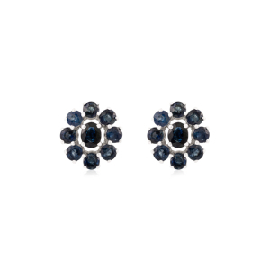 Pendientes de Plata de Ley 925 con Zafiro Azul Auténtico en Forma de Racimo Floral Redondo, Elegantes, al por Mayor, para Mujer - Product Image 1
