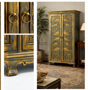 Direct Factory Supply Solid Wood Fish Motif <b>Wardrobe</b> with Multicolor Distressed Finish for Bedroom Interiors at Best Price - Product Image 3