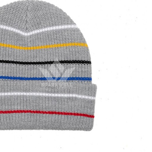 Gorro de Punto a Rayas Gris con Líneas Coloridas, Gorro de Invierno Unisex para Adultos, 56-58CM, Acrílico, Cálido, Estilo Casual - Product Image 6
