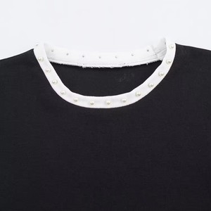 เสื้อยืดคอกลมแขนสั้นลำลองดีไซน์ทันสมัยสำหรับฤดูร้อน ผ้าฝ้ายพรีเมียมสำหรับผู้หญิง สไตล์สตรีทแวร์ รับผลิตแบบ OEM  2 สีตามสั่ง - Product Image 2