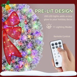 Guirlande de Noël pré-éclairée de 48 pouces avec nœud rouge 3D, 11 modes d'éclairage, télécommande, guirlande de porte d'entrée floquée - Product Image 5