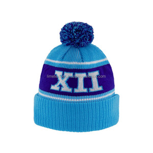 Designer Knitted Pom Pom Sport Bobble <b>Hats</b> Winter Knit Toque Rib Cuff Custom <b>Beanie</b> with Patches logo 100% <b>Wool</b> Unisex - Product Image 3