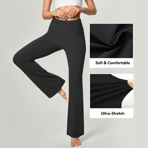 High Waist Flared Leg <b>Yoga</b> <b>Pants</b> With Pockets Full Length Seamless Spandex Nylon Stretch Fitness Trousers - Product Image 5