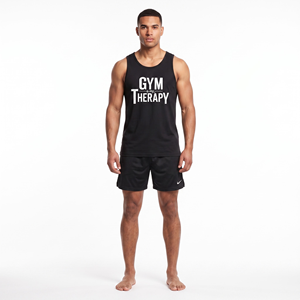 Unisex Sleeveless Lightweight Breathable O-Neck Activewear <b>Tank</b> <b>Top</b>-<b>Black</b> 'Gym Is My Therapy' Silk Screen Printed 100% Polyester - Product Image 1