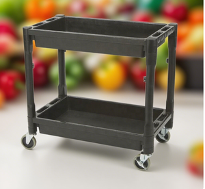 Chariot de service à quatre roues avec plateforme en plastique, structure à 2 étagères, poignée ergonomique, chariot utilitaire industriel robuste, capacité de 500 lb, Vietnam - Product Image 5