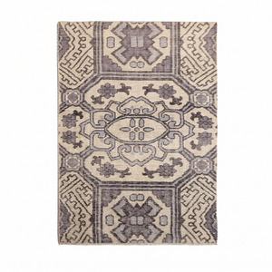 Tapis en laine DECORDEC multicolore texturé à rayures, écologique, antidérapant, tufté à la main, beige, noir, rouille, gris, motif géométrique, épais - Product Image 1