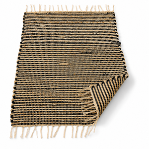 Black Beige Striped Modern Eco-Friendly Jute Area <b>Rug</b> <b>Flat</b> Pile Handmade Woven Carpet Tassel Edges for Bathroom Bedroom Hallway - Product Image 5